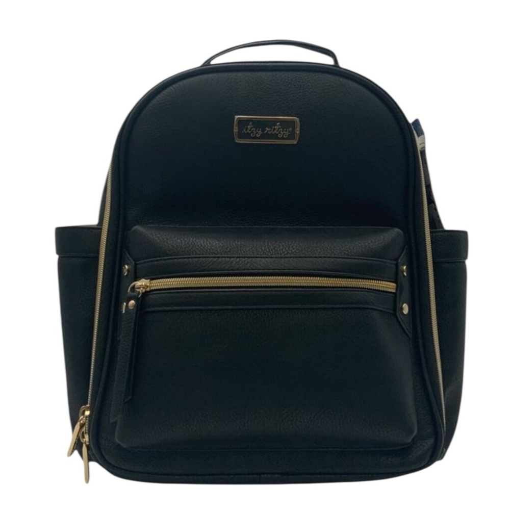 ITZY RITZY Mini Vegan Leather Diaper Bag Backpack in Classic Black - Picture 2 of 9
